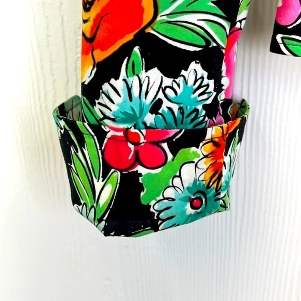 Anthracite - Bright Bold Floral Zip Up Shoulder Pad Blazer Size 4